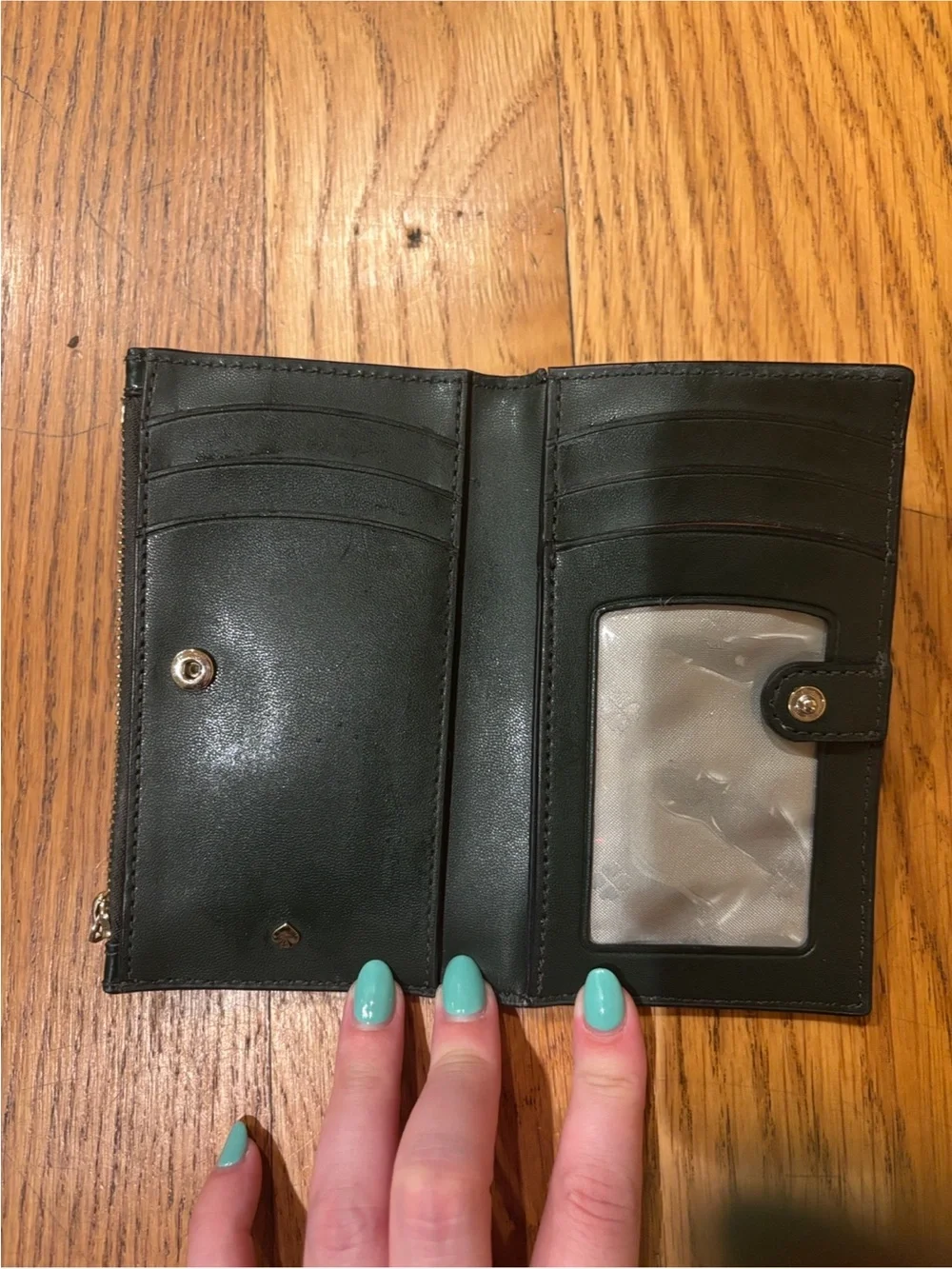 kate spade Croc-Embossed Leather Zip Card Case - Dark Green